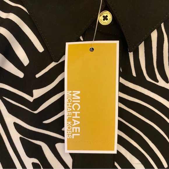 Michael Kors Women's Long Sleeves Blouse Black White Button Up Size S - NWT $110 - Picture 12 of 13